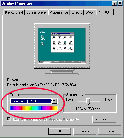 Windows - color depth setting
